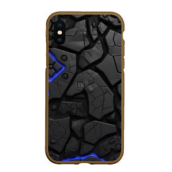 Чехол iPhone XS Max матовый Черные плиты с синей вставкой