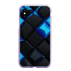 Чехол iPhone XS Max матовый Черные и синие плитки, цвет: 3D-светло-сиреневый