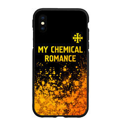 Чехол iPhone XS Max матовый My Chemical Romance - gold gradient: символ сверху, цвет: 3D-черный