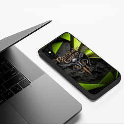 Чехол iPhone XS Max матовый Baldurs Gate 3 logo green abstract, цвет: 3D-черный — фото 2