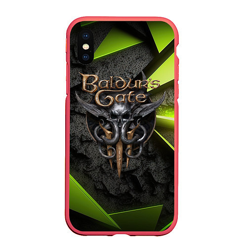 Чехол iPhone XS Max матовый Baldurs Gate 3 logo green abstract / 3D-Красный – фото 1