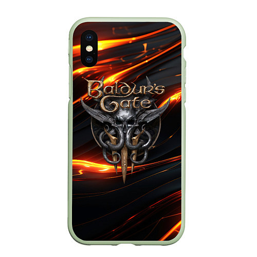 Чехол iPhone XS Max матовый Baldurs Gate 3 logo gold / 3D-Салатовый – фото 1