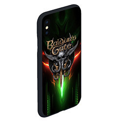 Чехол iPhone XS Max матовый Baldurs Gate 3 logo green red light, цвет: 3D-черный — фото 2