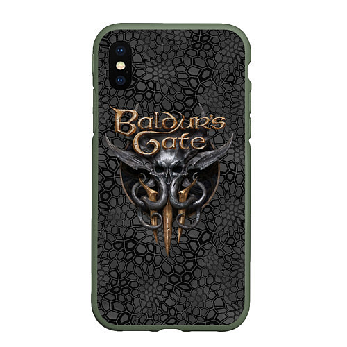 Чехол iPhone XS Max матовый Baldurs Gate 3 logo dark black / 3D-Темно-зеленый – фото 1