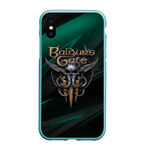 Чехол iPhone XS Max матовый Baldurs Gate 3 logo green geometry / 3D-Мятный – фото 1