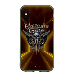 Чехол iPhone XS Max матовый Baldurs Gate 3 logo black gold, цвет: 3D-темно-зеленый