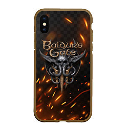 Чехол iPhone XS Max матовый Baldurs Gate 3 logo fire, цвет: 3D-коричневый