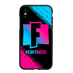 Чехол iPhone XS Max матовый Fortnite - neon gradient, цвет: 3D-черный