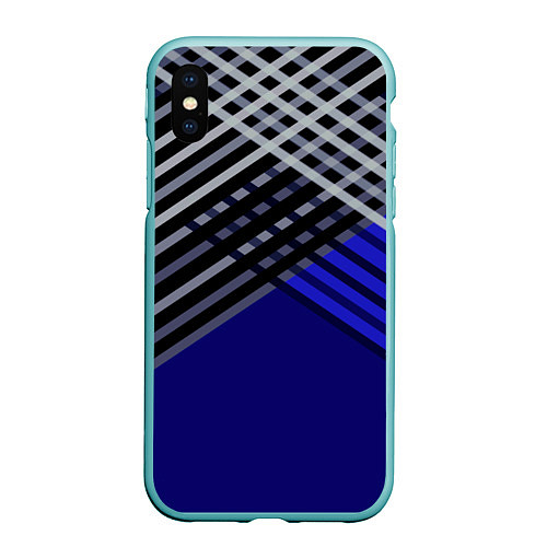 Чехол iPhone XS Max матовый Белые и серые полосы на синем фоне / 3D-Мятный – фото 1
