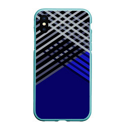 Чехол iPhone XS Max матовый Белые и серые полосы на синем фоне