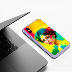 Чехол iPhone XS Max матовый Девушка с зелёными глазами в брызгах краски, цвет: 3D-светло-сиреневый — фото 2