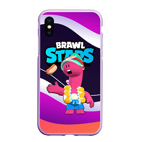 Чехол iPhone XS Max матовый Даг с хотдогом - Brawl Stars / 3D-Сиреневый – фото 1