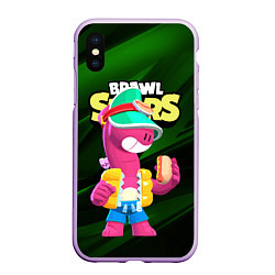 Чехол iPhone XS Max матовый Doug Brawl stars dark green, цвет: 3D-сиреневый