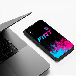 Чехол iPhone XS Max матовый Fiat - neon gradient: символ сверху, цвет: 3D-черный — фото 2