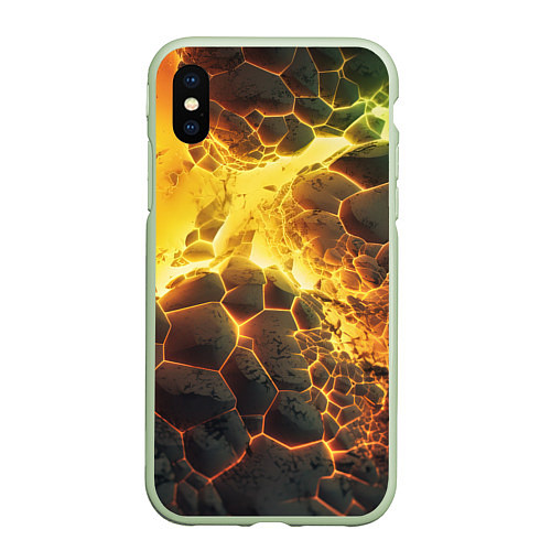 Чехол iPhone XS Max матовый Разлом плит из лавы / 3D-Салатовый – фото 1