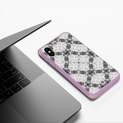 Чехол iPhone XS Max матовый Черно-белый ажурный кружевной узор Геометрия, цвет: 3D-сиреневый — фото 2