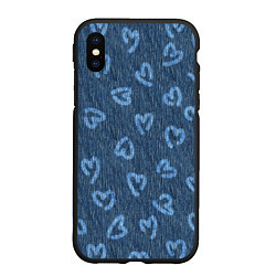 Чехол iPhone XS Max матовый Hearts on denim, цвет: 3D-черный