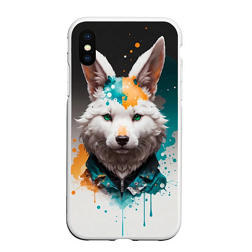 Чехол iPhone XS Max матовый Кролик в каплях краски / 3D-Белый – фото 1