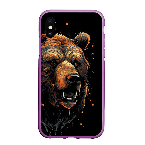 Чехол iPhone XS Max матовый Бурый медведь / 3D-Фиолетовый – фото 1