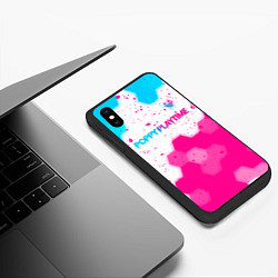 Чехол iPhone XS Max матовый Poppy Playtime neon gradient style: символ сверху, цвет: 3D-черный — фото 2