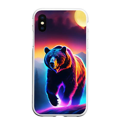 Чехол iPhone XS Max матовый Люминесцентный медведь гризли / 3D-Белый – фото 1