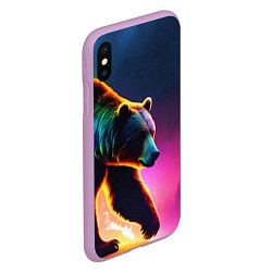 Чехол iPhone XS Max матовый Неоновый светящийся медведь гризли, цвет: 3D-сиреневый — фото 2