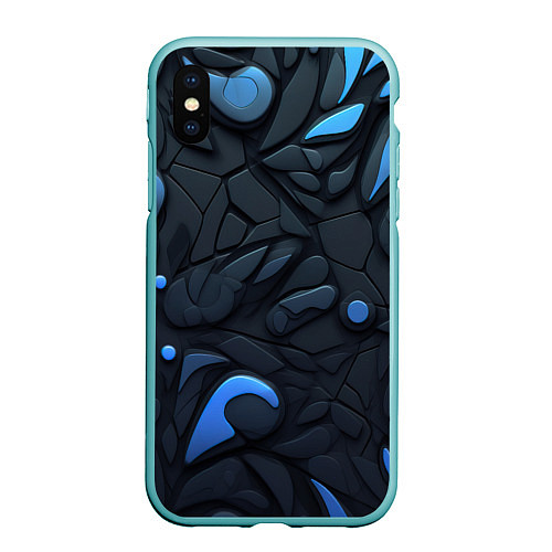 Чехол iPhone XS Max матовый Blue black abstract texture / 3D-Мятный – фото 1