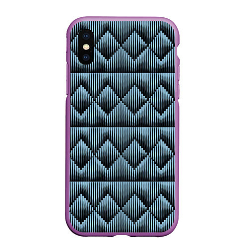 Чехол iPhone XS Max матовый Черные синие объемные ромбы / 3D-Фиолетовый – фото 1