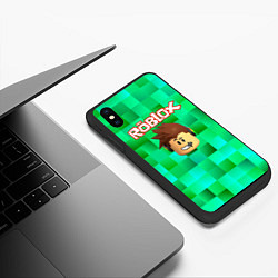 Чехол iPhone XS Max матовый Roblox head на пиксельном фоне, цвет: 3D-черный — фото 2