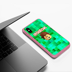 Чехол iPhone XS Max матовый Roblox head на пиксельном фоне, цвет: 3D-малиновый — фото 2