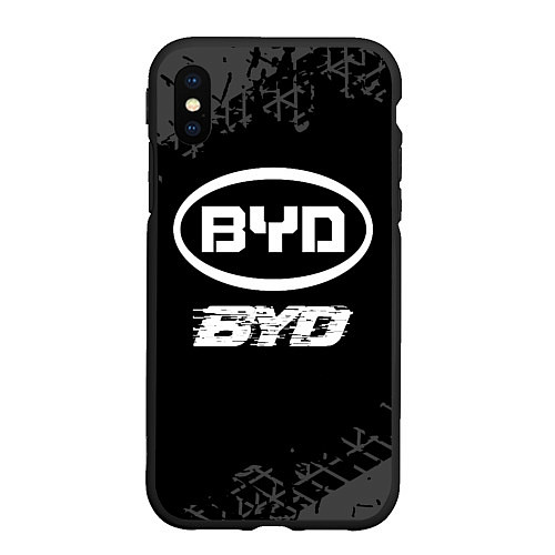 Чехол iPhone XS Max матовый BYD speed на темном фоне со следами шин / 3D-Черный – фото 1