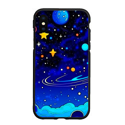 Чехол iPhone XS Max матовый Мультяшный космос темно-синий, цвет: 3D-черный