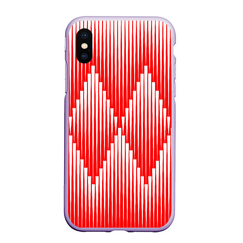 Чехол iPhone XS Max матовый Красные белые большие ромбы / 3D-Светло-сиреневый – фото 1