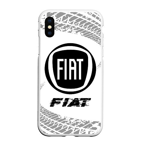 Чехол iPhone XS Max матовый Fiat speed на светлом фоне со следами шин / 3D-Белый – фото 1