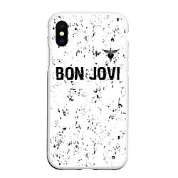 Чехол iPhone XS Max матовый Bon Jovi glitch на светлом фоне: символ сверху, цвет: 3D-белый