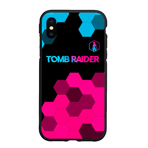 Чехол iPhone XS Max матовый Tomb Raider - neon gradient: символ сверху / 3D-Черный – фото 1