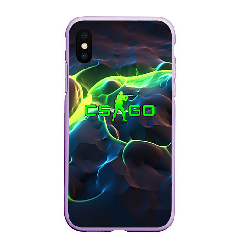 Чехол iPhone XS Max матовый CSGO green neon / 3D-Сиреневый – фото 1