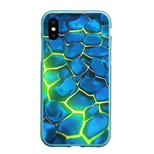 Чехол iPhone XS Max матовый Green blue neon / 3D-Мятный – фото 1