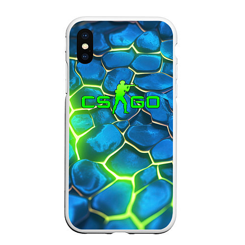 Чехол iPhone XS Max матовый CSGO green blue neon / 3D-Белый – фото 1