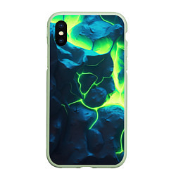 Чехол iPhone XS Max матовый Неоновый зеленый разлом плит, цвет: 3D-салатовый