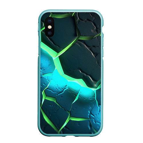 Чехол iPhone XS Max матовый Зеленое неоновое свечение из зеленых плит / 3D-Мятный – фото 1