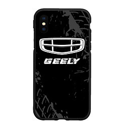 Чехол iPhone XS Max матовый Geely speed на темном фоне со следами шин