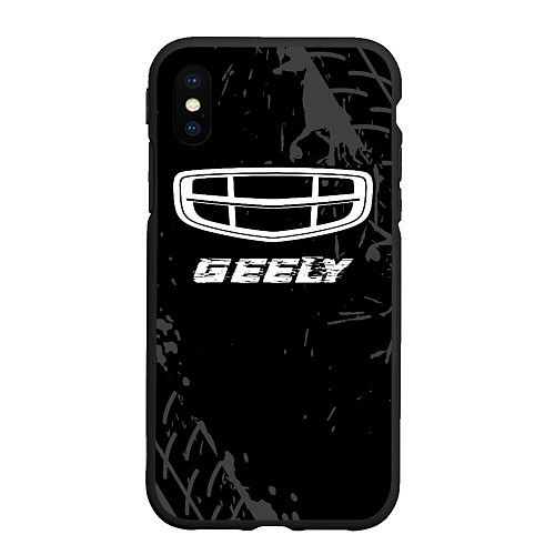 Чехол iPhone XS Max матовый Geely speed на темном фоне со следами шин / 3D-Черный – фото 1