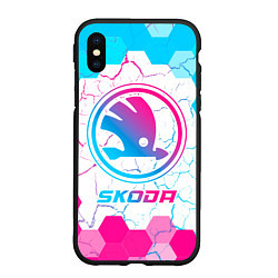 Чехол iPhone XS Max матовый Skoda neon gradient style, цвет: 3D-черный