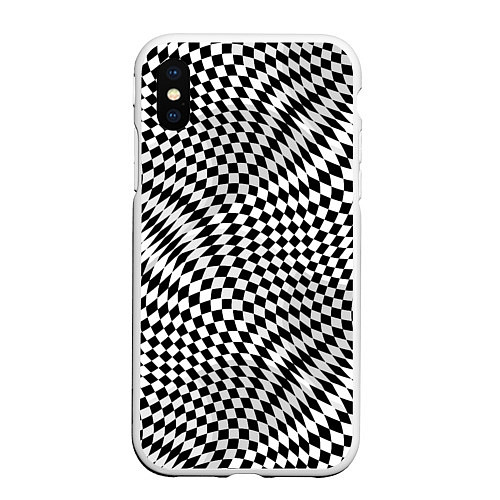 Чехол iPhone XS Max матовый Черно-белая шахматная иллюзия / 3D-Белый – фото 1