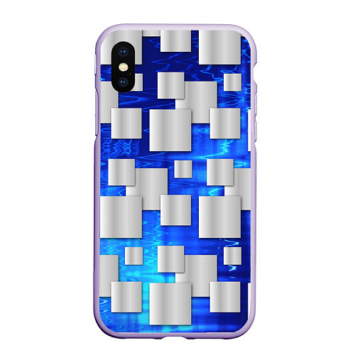Чехол iPhone XS Max матовый Стальные квадраты / 3D-Светло-сиреневый – фото 1