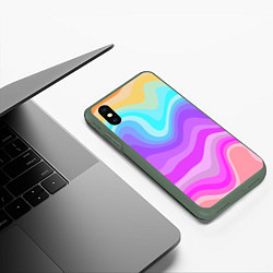 Чехол iPhone XS Max матовый Неоновая разноцветная волна, цвет: 3D-темно-зеленый — фото 2
