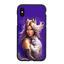 Чехол iPhone XS Max матовый A fox girl with a fox cub - neural network, цвет: 3D-черный