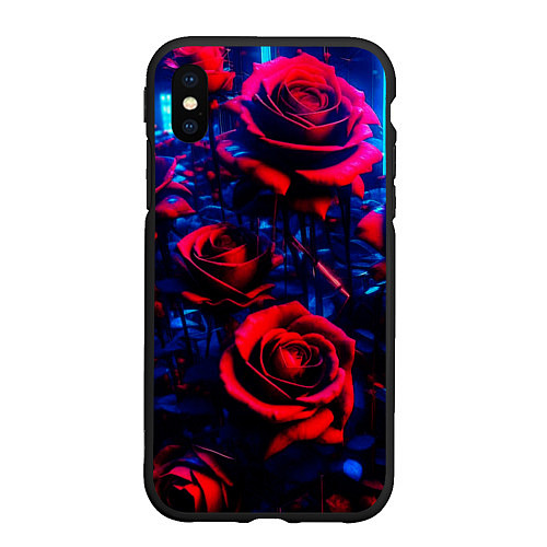 Чехол iPhone XS Max матовый Красные розы cuberpank / 3D-Черный – фото 1