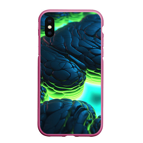 Чехол iPhone XS Max матовый Зеленые объемные плиты / 3D-Малиновый – фото 1